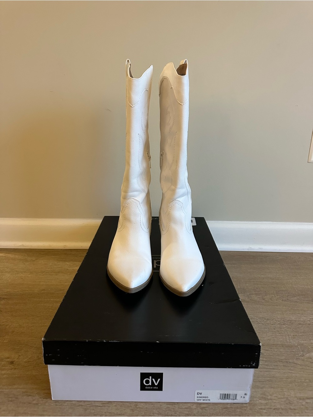 DV by Dolce Vita White Knee-High Western Heeled Boots
